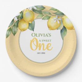 紙プレートレモン柑橘類1歳の誕生日。 ペーパープレート