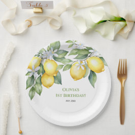 紙プレートレモン柑橘類1歳の誕生日。 ペーパープレート