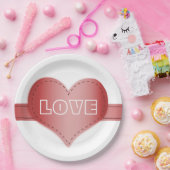 紙プレート付き赤いハートRIbon ペーパープレート (パーティー)