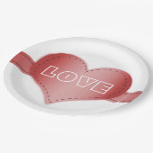 紙プレート付き赤いハートRIbon ペーパープレート (アングル)