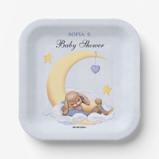 紙プレート可愛い眠る豪華なバニー。 ペーパープレート (正面)