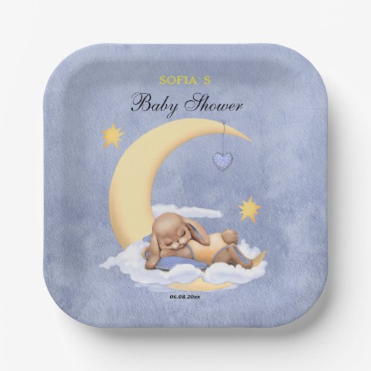 紙プレート可愛い眠る豪華なバニー。 ペーパープレート (正面)