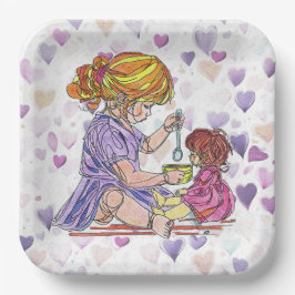 紙プレート小さな女の子及びベビー人形 ペーパープレート