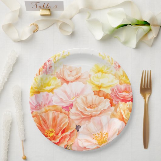 紙プレート結婚フローラ/シャワー ペーパープレート (ウェディング)