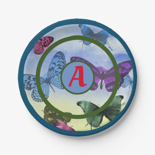 紙プレート蝶とカスタムイニシャル ペーパープレート (正面)