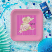 紙プレート誕生日エレファントインピンク ペーパープレート (パーティー)