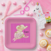 紙プレート誕生日エレファントインピンク ペーパープレート (パーティー)