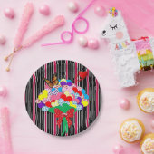 紙プレート赤いハートラブビクトリアンストライプ ペーパープレート (パーティー)