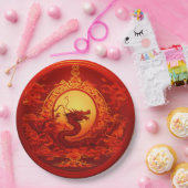 紙プレート赤色ドラゴンデザイン ペーパープレート (パーティー)