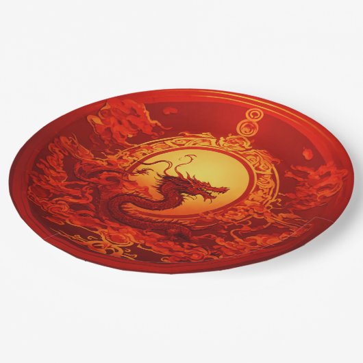 紙プレート赤色ドラゴンデザイン ペーパープレート (アングル)