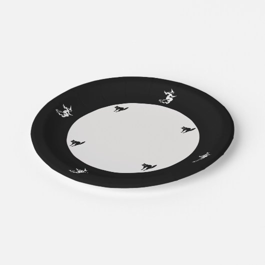 紙プレート飛んでいる – 魔女と黒猫 ペーパープレート (アングル)