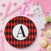 紙プレート9インチブラック&レッドハーレキンモノグラム ペーパープレート (パーティー)