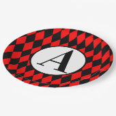 紙プレート9インチブラック&レッドハーレキンモノグラム ペーパープレート (アングル)