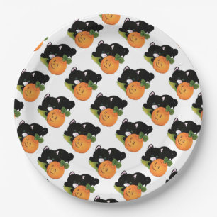 紙プレート9"/Black CatとPumpkin ペーパープレート