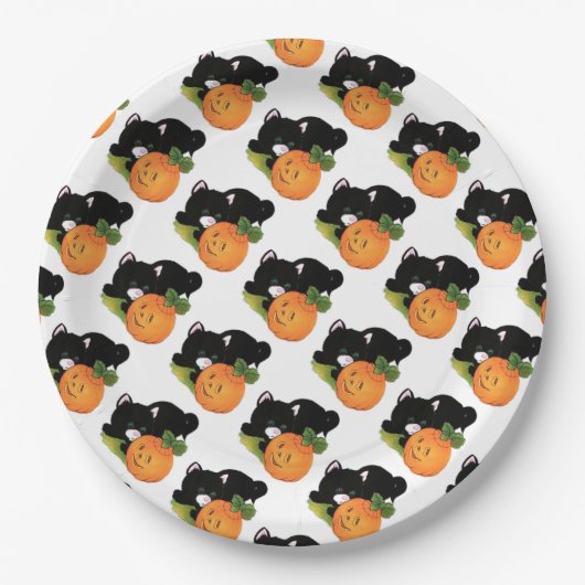 紙プレート9"/Black CatとPumpkin ペーパープレート (正面)