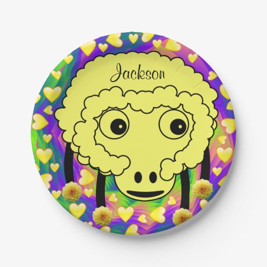 紙プレート、イエローシープイエローハート ペーパープレート (正面)