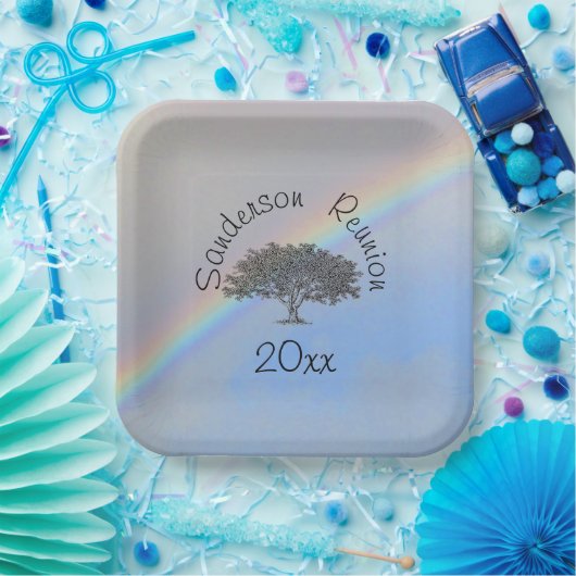 紙プレート – オークの木とイベント名の日付 ペーパープレート (パーティー)