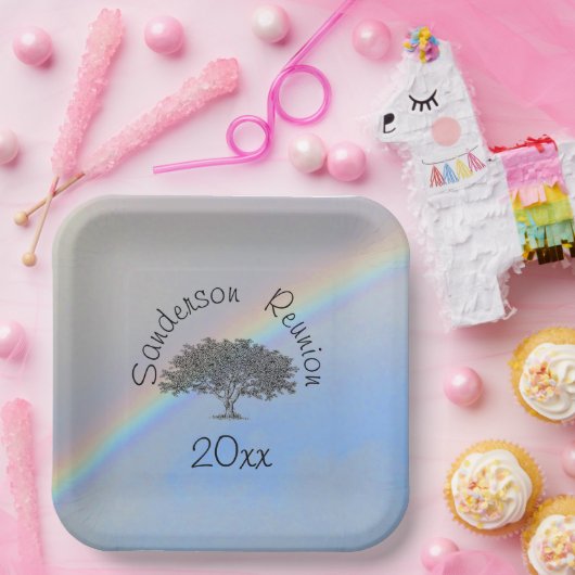 紙プレート – オークの木とイベント名の日付 ペーパープレート (パーティー)