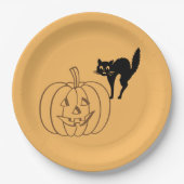 紙プレート – カボチャと黒猫 ペーパープレート (正面)