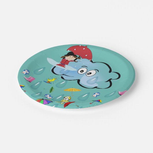 紙プレート、クラウドペンギンレッドアンブレラ ペーパープレート (アングル)