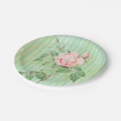 紙プレート、グリーンストライプフローラピンクローズ ペーパープレート (アングル)