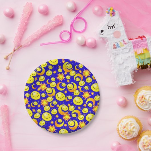 紙プレート、サンムーンイエロースターズブルー ペーパープレート (パーティー)
