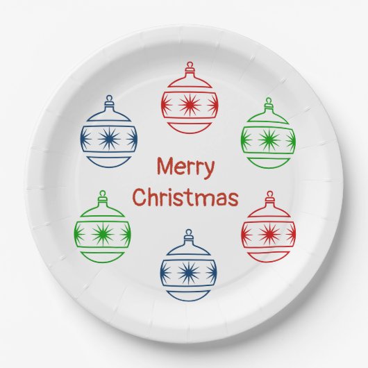 紙プレート – ツリーオーナメントと挨拶 ペーパープレート (正面)