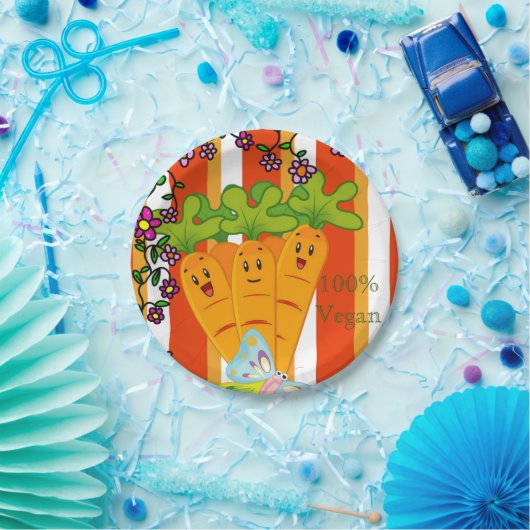 紙プレート、ニンジンストライプオレンジ100%ビーガン ペーパープレート (パーティー)