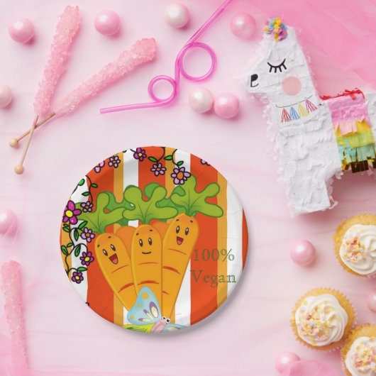 紙プレート、ニンジンストライプオレンジ100%ビーガン ペーパープレート (パーティー)