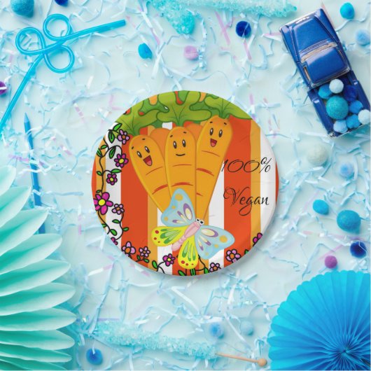 紙プレート、ニンジンストライプオレンジ100%ビーガン ペーパープレート (パーティー)