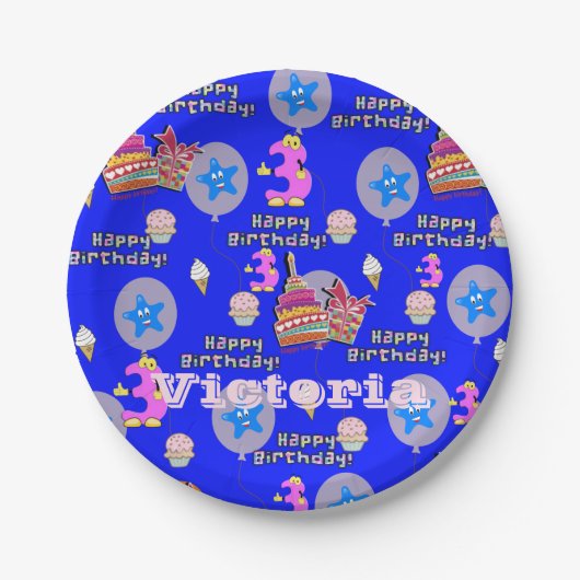 紙プレート、ハッピーサードバースデー#3バルーン ペーパープレート (正面)