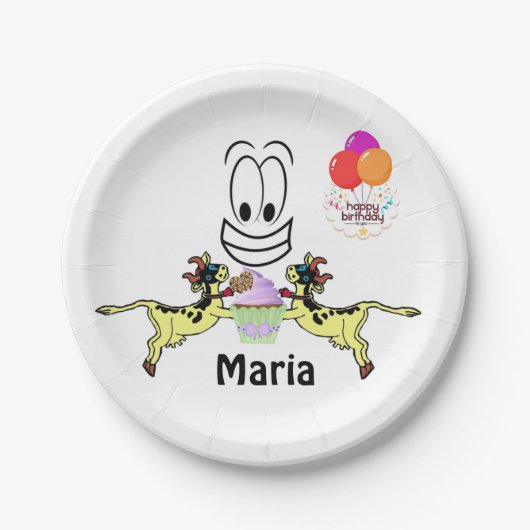 紙プレート、ハッピーバースデーカウカップケーキ ペーパープレート (正面)