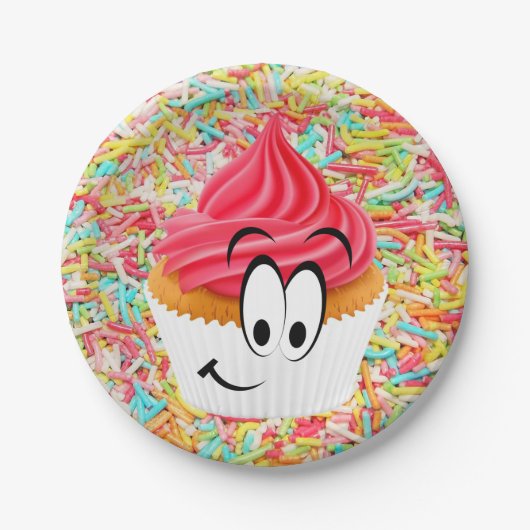 紙プレート、ハッピーバースデーカップケーキスプリンクル ペーパープレート (正面)