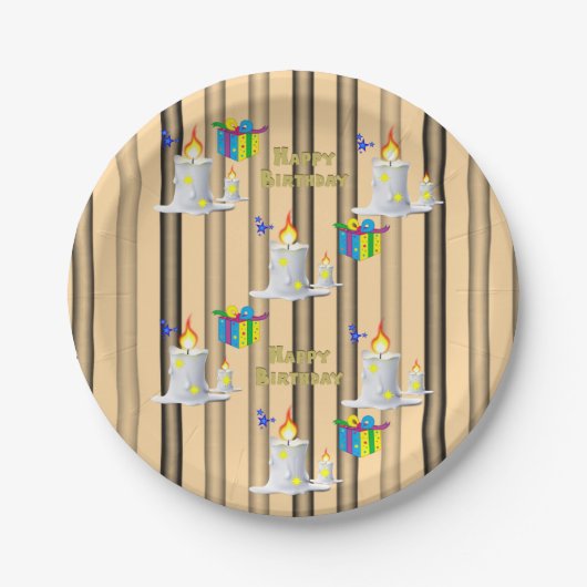 紙プレート、ハッピーバースデーキャンドルストライプ ペーパープレート (正面)