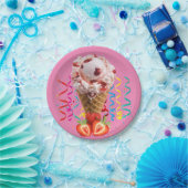 紙プレート、ハッピーバースデーストロベリーアイスクリーム ペーパープレート (パーティー)