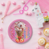 紙プレート、ハッピーバースデーストロベリーアイスクリーム ペーパープレート (パーティー)