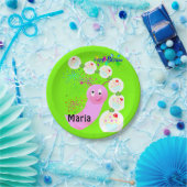 紙プレート、ハッピーバースデーピンクウォームカップケーキ ペーパープレート (パーティー)