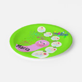 紙プレート、ハッピーバースデーピンクウォームカップケーキ ペーパープレート (アングル)