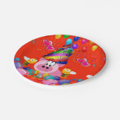 紙プレート、ハッピーバースデーピンクピグ（昆虫）マルハナバチ ペーパープレート (アングル)