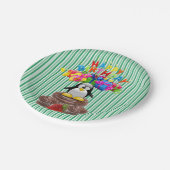 紙プレート、ハッピーバースデーペンギンストライプ ペーパープレート (アングル)