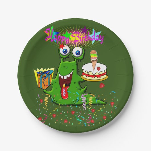 紙プレート、ハッピーバースデーモンスター ペーパープレート (正面)