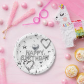 紙プレート、ハッピーバースデー銀ハート ペーパープレート (パーティー)