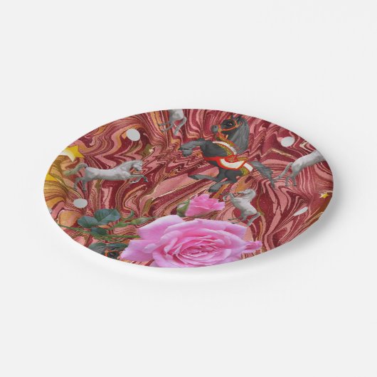 紙プレート、ピンクのバラフローラ花馬 ペーパープレート (アングル)