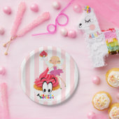 紙プレート、ピンク&ホワイトストライプ誕生日 ペーパープレート (パーティー)