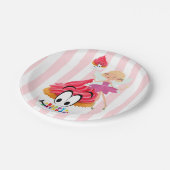 紙プレート、ピンク&ホワイトストライプ誕生日 ペーパープレート (アングル)