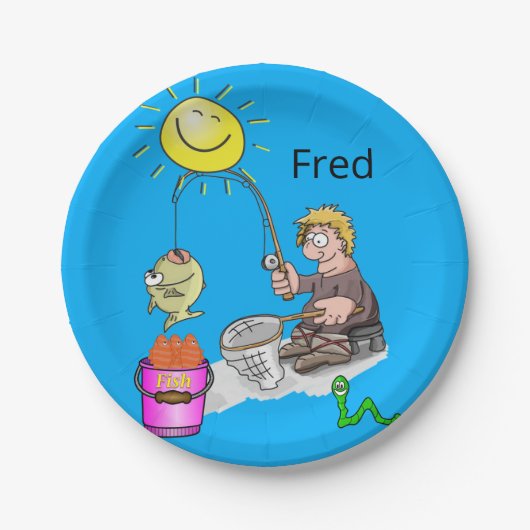 紙プレート、フィッシャーマンフィッシュサンブルー ペーパープレート (正面)
