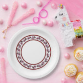 紙プレート – プラムブロッサムサークルとマルーン線 ペーパープレート (パーティー)