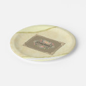 紙プレート、ベージュ金ゴールドストライプフローラモノグラム ペーパープレート (アングル)