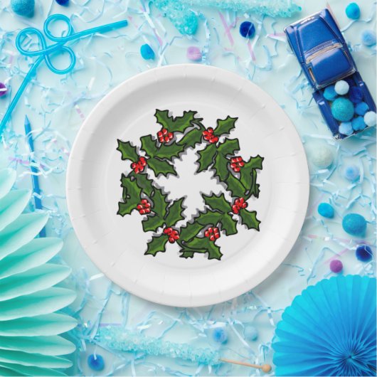 紙プレート – ホリーのリースと離れベリーの ペーパープレート (パーティー)