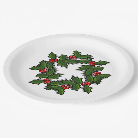 紙プレート – ホリーのリースと離れベリーの ペーパープレート (アングル)